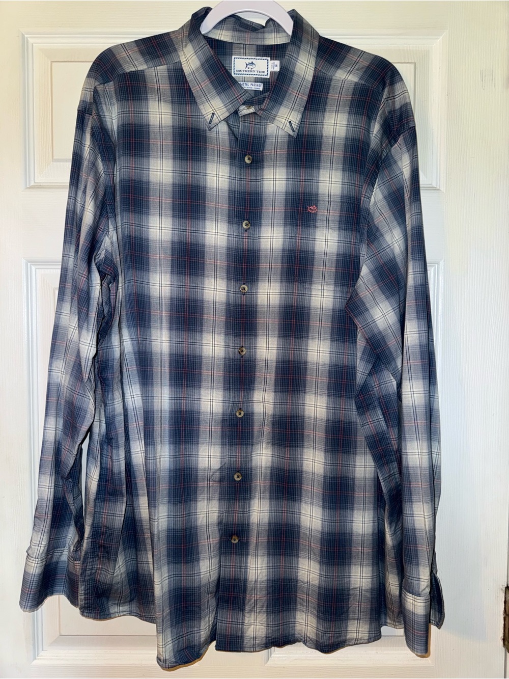 Southern Tide Navy, White and Red Plaid Button-Down Shirt